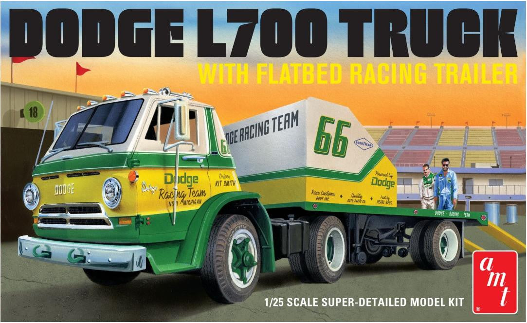 AMT 1/25 Dodge L700 Truck Flatbed Racing Trailer 1368